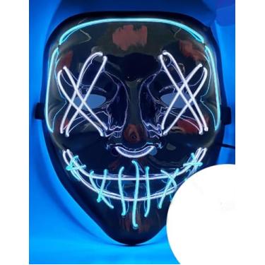 Imagem de SHANJIA Máscara de Halloween, máscara iluminada, crânio assustador com iluminação LED para festival de Halloween, cosplay, baile de máscaras, festa de carnaval (estilo 17)