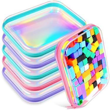 Imagem de Sanwuta 6 peças de estojo rígido transparente com zíper para lápis, bolsas de plástico rígido com zíper, bolsa de maquiagem, estojos transparentes para lanches, caixa organizadora de armazenamento de