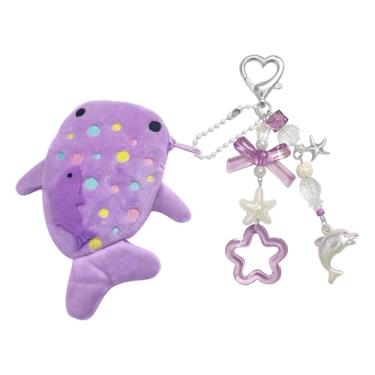 Imagem de cioatu Adorável porta-moedas de tubarão baleia, porta-moedas, de pelúcia macia, com zíper, bolsa feita à mão, presente para meninas e mulheres, Roxa, tamanho �nico