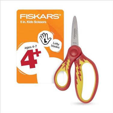 Imagem de Fiskars Tesoura de ponta pontiaguda SoftGrip de 12,7 cm para crianças de 4 a 7 anos, para escola ou artesanato, material de volta às aulas, relâmpago vermelho
