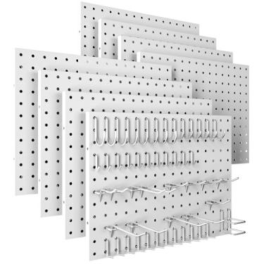 Imagem de Spampur Peg Board, pacote com 8 painéis de metal com 50 ganchos, organizador de parede de quadros brancos, placa de fixação resistente para paredes de casa, armazenamento de ferramentas de garagem