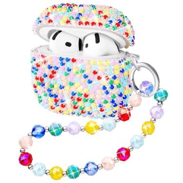 Imagem de Ucharmbead Compatível com AirPods 4 Capa protetora com glitter bonito para AirPods 4ª geração com chaveiro brilhante de luxo alça de cordão para mulheres e meninas (cor candy)