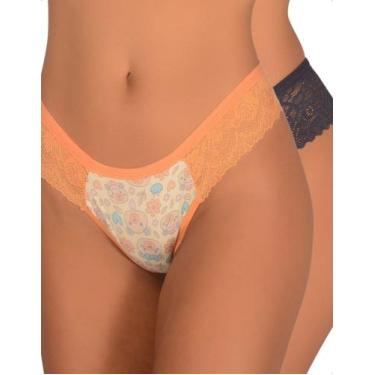 Imagem de Kit 2 Calcinha Estampada Fio Dental Renda Lateral Conforto Elegante Mo