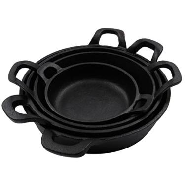 Imagem de Conjunto de 4 frigideiras de ferro fundido (pré-temperado) para servir, cozinhar e assar de 20 a 12 cm, formas seguras para forno | uso interno e externo