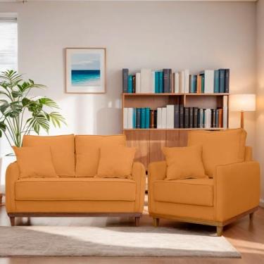 Imagem de Conjunto de Sofá Living 2 lugares E Poltrona Linho luxo Base em Madeira (Terracota)