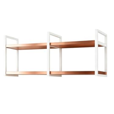 Imagem de Prateleira Nicho Suspensa Estilo Industrial 100cm Base de Ferro Tampo de Madeira Prateleira de Parede para Sala e Escritório(COBRE/BRANCO)