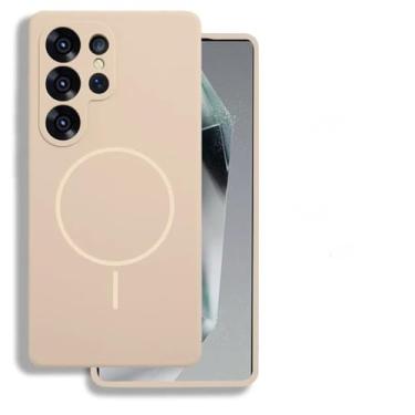 Imagem de HJZSZX Para Samsung S24Ultra Capa de silicone líquido capa protetora magnética sem fio de carregamento macio (para Samsung S24Ultra/Desert Gold)
