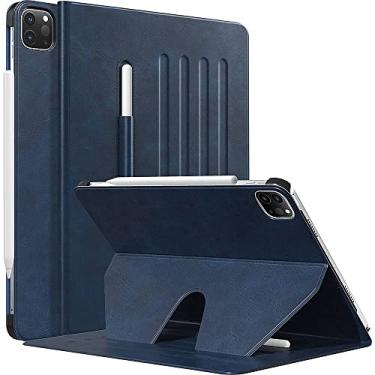 Imagem de SaharaCase Capa multiangular para Apple iPad Pro 11 polegadas (3ª geração 2021 e 4ª geração) [amortecedor à prova de choque] proteção robusta suporte de couro antiderrapante (azul escuro)