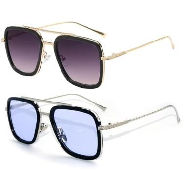 Imagem de Sehnsucht Óculos De Sol Tony Stark Para Homens E Mulheres, Grau Do Homem Ferro, Quadrados Metal, Aranha Downey, Piloto, Vintage, Proteção Uv, 66218, Roxo Azul