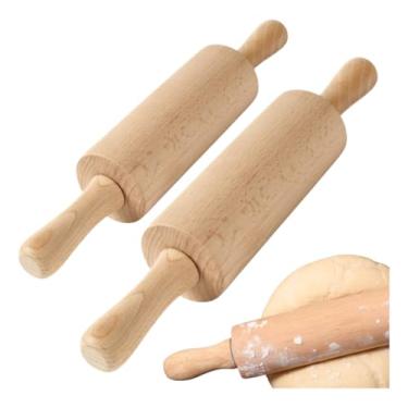 Imagem de 2 Rolo de Massa Ergonômico, Madeira, Giratório, Para Pão, Macarrão e Pizza, 43cm, Marrom, 2 Unidades