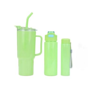 Imagem de Garrafa de Água com Timer, Squeeze Motivacional - Kit 3 pçs, Copo com Adesivos para Lembrar de Beber Água, Garrafa Fitness e Trendy (Verde)