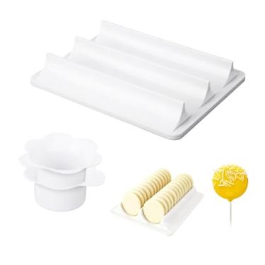 Imagem de 3 de Conjunto Formas para Bolos Pop, Cortador Plástico e Empurrador com Cavidade Dupla Tabuleiro Cortador e Empurrador Circular Impressos em 3D para Bolos Aniversários Casamentos (Branco)