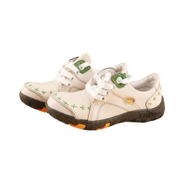 Imagem de TMA EYES Sapatos casuais vintage feitos à mão, de couro legítimo, design color block, cadarço e resistente ao desgaste ao ar livre, Branco, 36