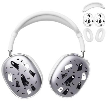Imagem de BlHMCASE Capa de fone de ouvido para AirPods Max, capas transparentes de morcego fantasma de Halloween, capa de silicone branca para fones de ouvido para Apple AirPods Max