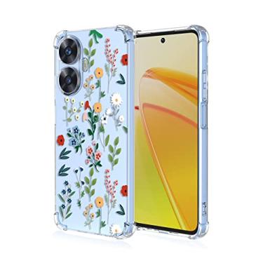 Imagem de Koarwvc Capa para Realme C55, MX3710 Capa com Protetores de Tela HD, Transparente com Design TPU Absorção de Choque Slim Garden Padrão Floral Capa Traseira Protetora para Oppo Realme c55 Primavera