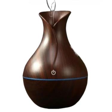 Imagem de Umidificador De Ar Pequeno Ultrassonico Tipo Madeira – Ar Difusor Eletrico, Design Vaso Com Luzcolorido, Aromatizador(2 Unidades vaso Marrom Escuro)