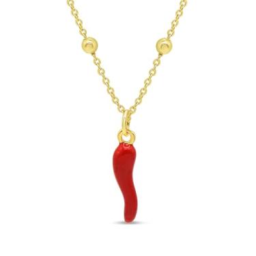 Imagem de Fronay Collection Colar de chifre italiano banhado a ouro 14K – delicado colar de cornicello italiano – corrente de rosário laminado a ouro – 40,6 cm + 3,8 cm – Joia Talismã da Boa Sorte para mulheres