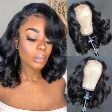 Imagem de Peruca Jolanly Wavy Bob 30 cm Cabelo humano com renda frontal 13x4 180