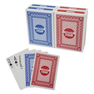 Imagem de Cartões de baralho DNB 4 Deck Canasta com valores de pontos azul/verme