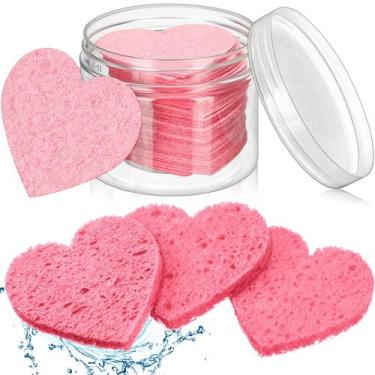 Imagem de Esponjas faciais Nuenen 60 peças com recipiente em forma de coração ro
