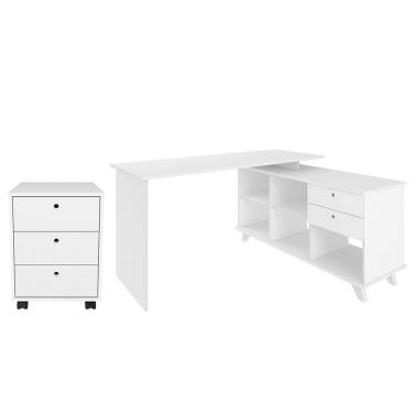 Imagem de Mesa Escrivaninha em L Golden e Gaveteiro 3 Gavetas Nil A06 Branco - Mpozenato