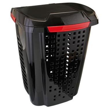 Imagem de Roupeiro Telado Com Cesto 70 Litros Preto Com Bordô - Rb5 - Astra Roupeiro Telado C-cesto 70l Preto - Bordo