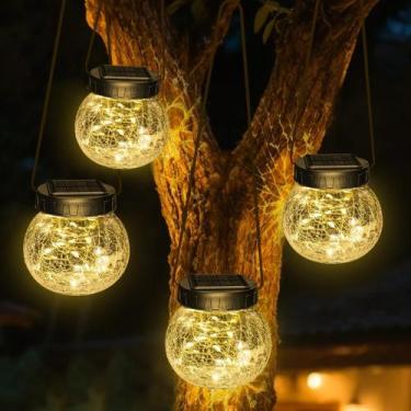 Imagem de Luzes solares suspensas Kolpop, pacote com 4, impermeáveis, brancas qu