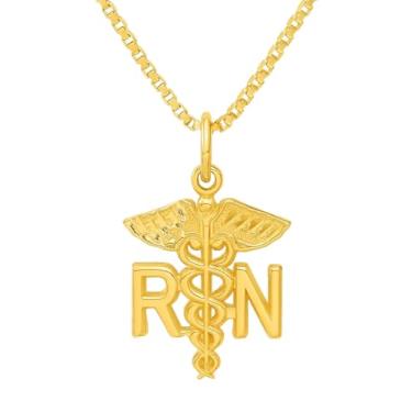 Imagem de Uplift Us Marketplace Colar com pingente de caduceu RN banhado a ouro 18 K, corrente de 45,7 cm, pingente de moeda de enfermeira, joia registrada para enfermeira, formatura, aniversário, Natal, ideia
