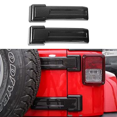 Imagem de RT-TCZ Tampa da dobradiça da porta traseira suporte do pneu sobressalente guarnição da porta traseira acessórios exteriores decoração para Jeep Wrangler JK JKU 2/4 porta 2007-2017, grão de fibra de carbono