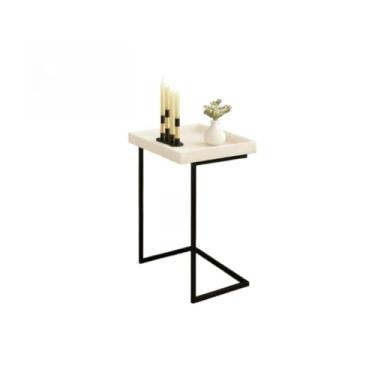 Imagem de Mesa Apoio Canto Centro Sala Sofá Pés De Ferro Industrial Moderno Minimalista Bandeja Café notebook MDF Tendencia(branco e preto)