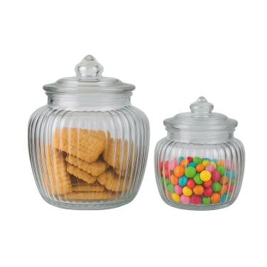 Imagem de Kit 2 Potes Baleiro Vidro Transparente Canelado Tampa Hermética 1400ml E 600ml - Tuut