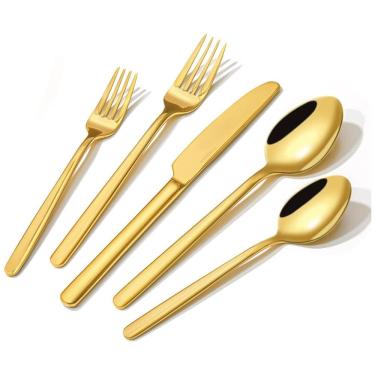 Imagem de Conjunto de Talheres KINGSTONE Gold, 20 Peças em Aço Inoxidável para 4 Pessoas - Elegante e Resistente à Corrosão