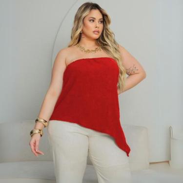 Imagem de Blusa Plus Size Verão Fresquinha Assimétrica Sem Alça Soltinha Festa E