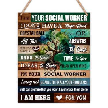 Imagem de Placa de madeira de assistente social, decoração de parede, presente de assistente social, placa de madeira de fazenda I Am Your Social Worker para decoração de parede de porta de escritório em casa