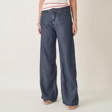 Imagem de Calça Jeans Leve Tencel Pantalona Wide Azul Escuro - Bloom, Jeans ston