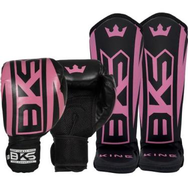 Imagem de Luva Muay Thai Boxe Kickboxing Sparring Caneleira Bks, Rosa, 14oz