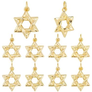 Imagem de Beebeecraft Pingentes de estrela de Davi, 10 peças, latão banhado a ouro 18 K, hexagrama de 6 pontas, berloque de estrela para fazer joias, pingente, colar, pulseira, brinco, suprimentos DIY