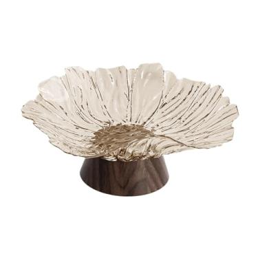 Imagem de KiBcsLic Fruteira de pedestal com pé alto, bandeja portátil para servir frutas, suporte para lanches, decoração para casa, sala de jantar, escritório e festa, Âmbar Cáqui