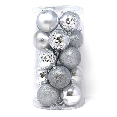 Imagem de allgala Pacote com 20 bolas grandes de enfeite de Natal de 8 cm para árvore de Natal - estilo 4 - prata
