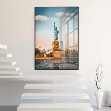Imagem de Quadro Decorativo com Moldura e Acrilico Cristal Vidro Estátua da Liberdade Nova York Sala Quarto Hall