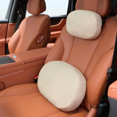 Imagem de FLORICH Almofada dupla face para encosto de cabeça e lombar para carro em camurça e couro para assento de carro, almofada macia para pescoço e cóccix para carro, escritório, cadeira de pescoço, alívio