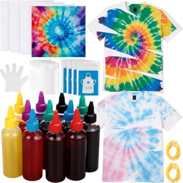 Imagem de Cutecrop Kit de 74 peças de camiseta tie dye DIY com garrafas pré-cheias de 100 ml e kit tie dye, camiseta de algodão branca tamanho 100 ml, faixas de borracha para mulheres, homens, amigos da família