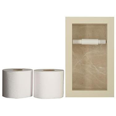Imagem de Nicho Design Porta Papel Higiênico de Embutir, Porcelanato Polido - (Bege) 15x27x11cm, Moderno, com Reservatório para 2 Rolos e Rolete