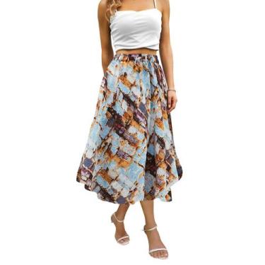 Imagem de Saia maxi floral marrom Abaadlw com bolsos para mulheres