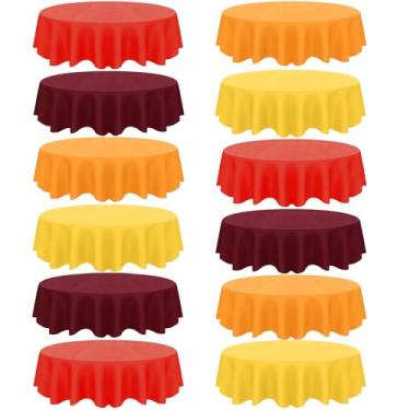Imagem de CIEOVO Pacote com 12 toalhas de mesa de plástico para outono, toalha de mesa redonda descartável à prova d'água para outono, casamento, Dia de Ação de Graças, colheita, família, aniversário, chá de
