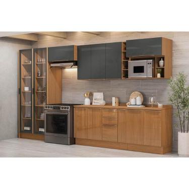 Imagem de Cozinha Completa Vibra 13 Peças (3aéreos+3balcões+2paneleiros+5complementos) C13p3 Canela-grafite Lacca - Kappesberg