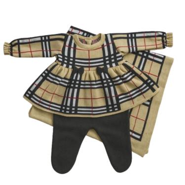 Imagem de Saída Maternidade Xadrez de Tricot Luxo Bebê Menino e Menina