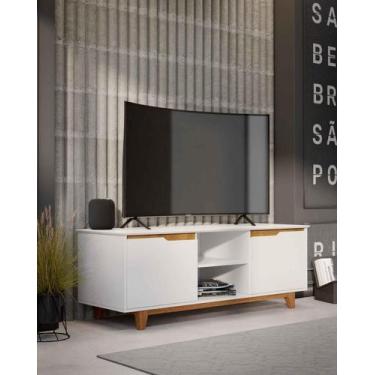 Imagem de Rack Bancada Flow para Tv 146 cm 2 Portas com Pés de Madeira Branco co