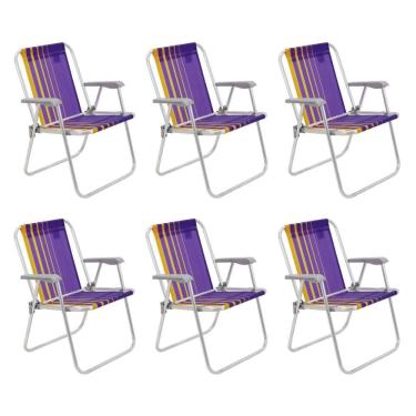 Imagem de Kit 6 Cadeira de Praia Camping Alumínio Samoa Roxo Tramontina