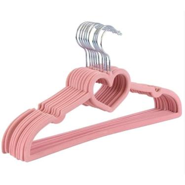 Imagem de Kit 50 Cabides de Veludo Infantil Rosa Coração